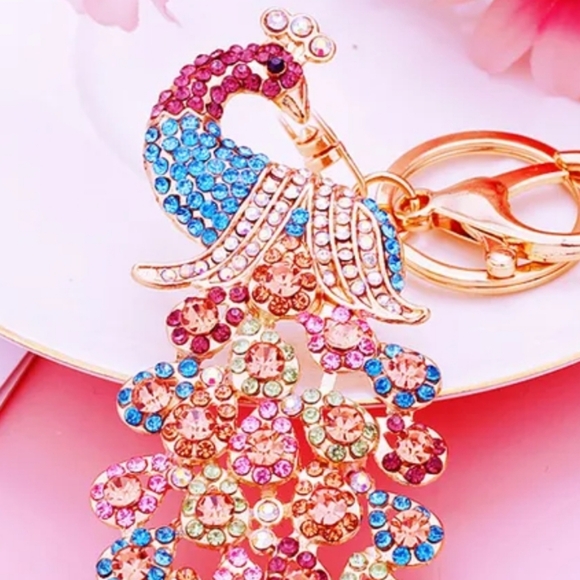 BRAND NEW! Rhinestone Peacock Keychain Purse Jewel Charm ~ Gift Exotic - Picture 5 of 11
